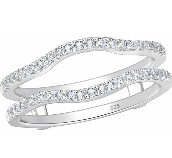 SHELOVES Curved Ring Guard Enhancer Cubic Zirconia Stack Wrap for Engagement Ring 925 Sterling Silver 5-12 | EZ Auction