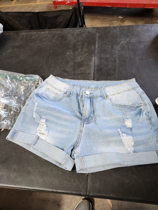 WAX JEAN Collection High Waisted Cuffed Distressed Denim Shorts | EZ Auction