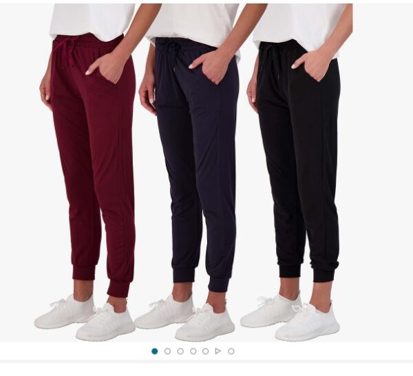 SIZE M* Real Essentials 3 Pack: Women's Ultra-Soft Lounge Joggers Sweatpants Athletic Yoga Pants with Pockets (Available in Plus) | EZ Auction