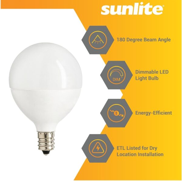 Sunlite 40299 LED G16.5 Globe Light Bulb, 7 Watts (60W Equivalent), 500 Lumens, Dimmable, Candelabra E12 Base, Short Bulbs, Vanity Bulbs, Frosted, 1 Count | EZ Auction