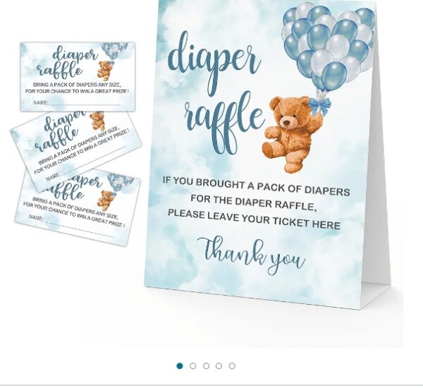 Diaper Raffle For Baby Shower, Blue Balloon Bear Cards, 1 Sign & 50 Guess Cards Kit, Party Favors, Decorations, For Baby Shower Reveal Gender Game to Bring a Pack of Diapers - DIAPER-b007 | EZ Auction