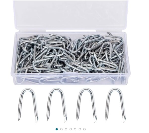 100PCS Steel Wire Fencing Staples, Double Point Tack,Metal Cable Staple,Galvanized U-Shaped Fasteners Nails for Wire Mesh and Woven Fencing,Secures: Romex Wire & (NM) Non-Metalic Cable | EZ Auction