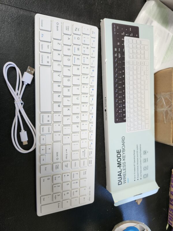 Wireless Keyboard, Bluetooth Keyboard Rechargeable, Bluetooth 5.0 + 2.4G Dual Mode Keyboard with Numeric Pad, Slim Full Size Keyboard for Macbook, Android, Windows, Laptop, Computer, Tablet (White) | EZ Auction