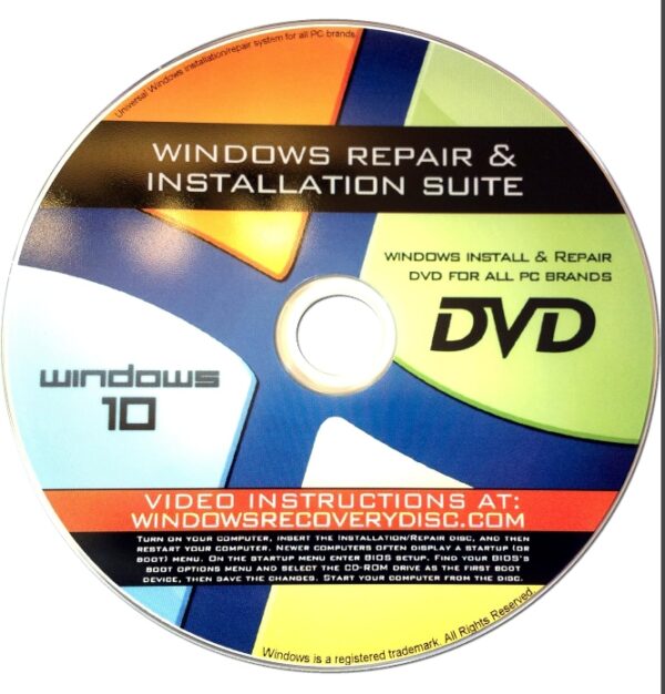 Recovery, Repair & Re-install disc compatible with MS Win 10 32/64 bit | EZ Auction