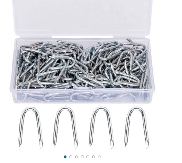 100PCS Steel Wire Fencing Staples, Double Point Tack,Metal Cable Staple,Galvanized U-Shaped Fasteners Nails for Wire Mesh and Woven Fencing,Secures: Romex Wire & (NM) Non-Metalic Cable | EZ Auction