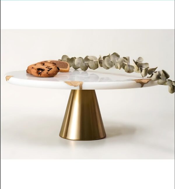 Cake Stand - 12" Round White Marble with Gold Accent Dessert and Cupcake Serving Display - Perfect for Weddings, Showers, Anniversaries, Parties, or Modern Home Decor (White Marble) | EZ Auction