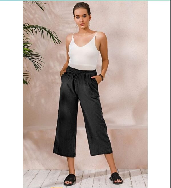 ***SIZE LARGE***AUTOMET Womens Casual Loose Elastic Waist Cotton Trouser Cropped Wide Leg Pants | EZ Auction