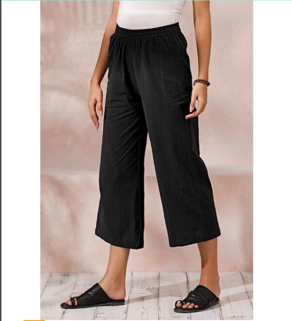 ***SIZE LARGE***AUTOMET Womens Casual Loose Elastic Waist Cotton Trouser Cropped Wide Leg Pants | EZ Auction