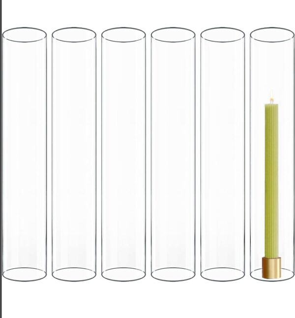 CYS EXCEL 6 PCS (H:14" D:2.5") Open Ended Glass Hurricane Candleholder Tube Shade | Multiple Size Choices Open Flame Candle Chimney Tube Cover | Bottomless Cylinder | EZ Auction