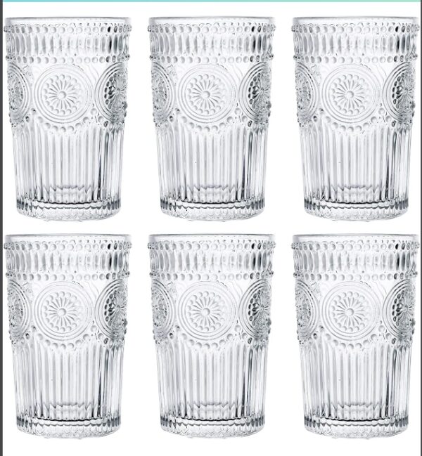 ***12 PACK*** 12 oz Romantic Water Glasses, Premium Drinking Glasses Tumblers, Vintage Glassware Set for Juice, Beverages, Beer, Cocktail | EZ Auction