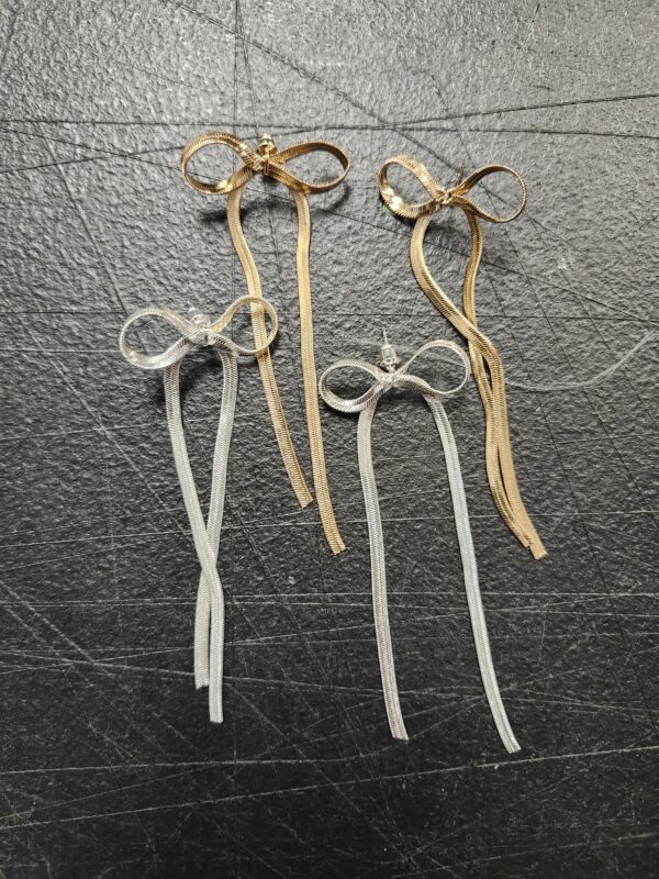 2 Pair Bow Earrings Gold Silver Cute Ribbon Stud Earrings for women Dainty Jewelry Set for Wedding | EZ Auction