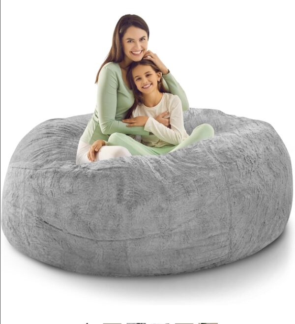 ***COVER ONLY***Bean Bag Chair Cover (Cover Only, No Filler), 5FT Giant Bean Bag Bed Cover for Adults, Round Soft Fluffy Velvet Bean Bag Lazy Sofa Bed Cover, Washable Big Size Bean Bag Cover, Light Grey | EZ Auction