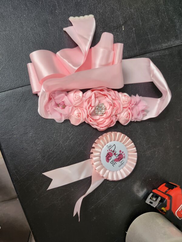 Baby Pink Maternity Sash & Daddy to Be Corsage Set - Baby Shower Sash Baby Girl Pregnancy Sash Keepsake Baby Shower Flower Belly Belt | EZ Auction