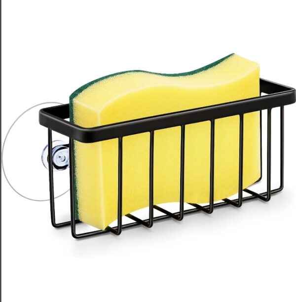 Kitchen Sink Sponge Holder, Kitchen Sink Caddy, Sponge Holder for Kitchen Sink Suction, Dish Sponge Holder (Black) | EZ Auction