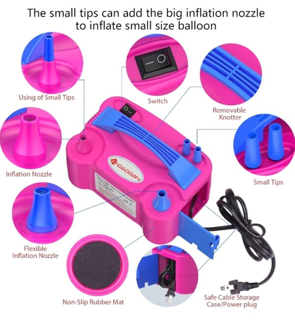 IDAODAN Electric Balloon Pump, Portable Electric Balloon Blower Machine Balloon Air Pump Dual Nozzle Rose Red 110V 600W Balloon Inflator for Party Decorations | EZ Auction