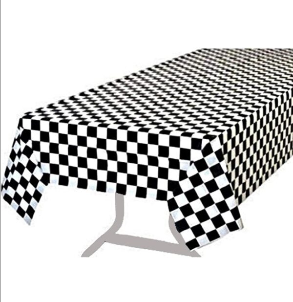 Pcs of 2 Premium Plastic Checkered Flag Tablecloths Picnic Table Covers, Tablecovers Party Favor (2, Black) | EZ Auction