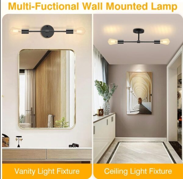 2-Light Bathroom Vanity Lights Over Mirror, Modern Black Vanity Light for Mirror, Indoor Wall Lighting Sconces Vintage Wall Mounted Lamp for Bedroom, Hallway (Bulbs Not Included) | EZ Auction