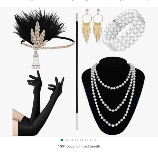 1920s Accessories for Women Flapper Accessories Set Roaring 20s Flapper Headband, Earrings, Pearl Necklace, Bracelet, Gloves, Holder (Black) | EZ Auction