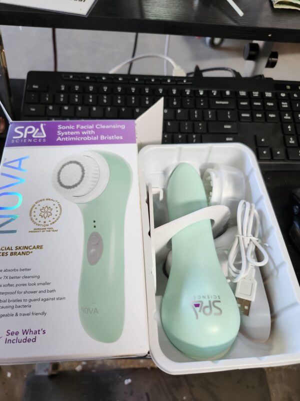 Spa Sciences - NOVA - Sonic Cleansing Brush with Bristles & Infusion System – Anti-Aging Facial Exfoliating, Waterproof, and USB Rechargeable | EZ Auction