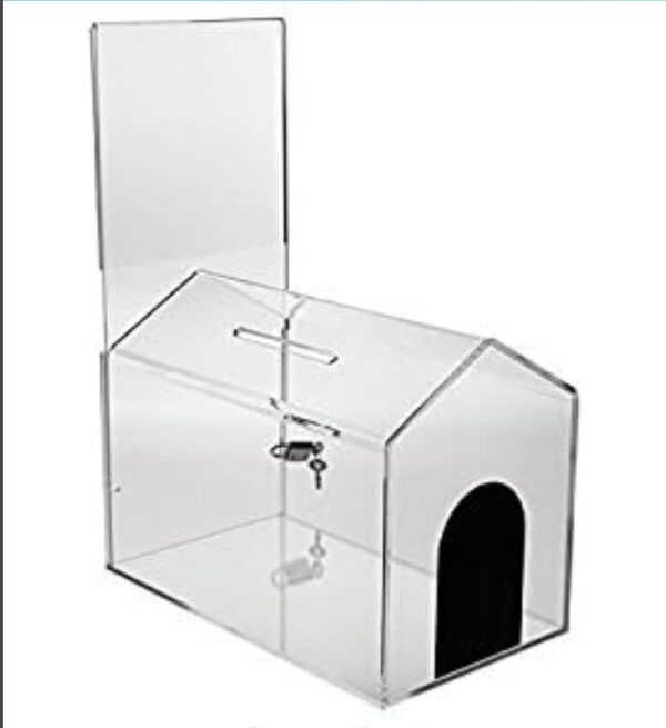 Clear Acrylic House Donation Box with Sign Holder | EZ Auction