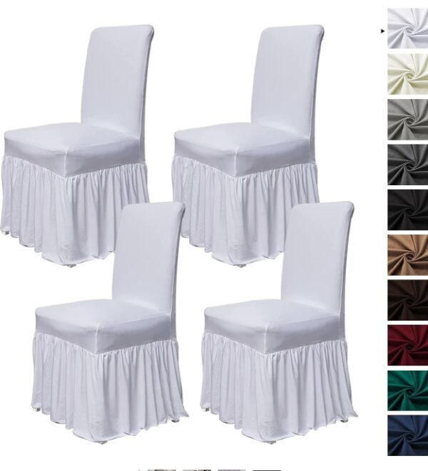 ***COLOR IS WHITE (4 PACK)***molasofa Chair Covers for Dining Room Set of 4 Stretch Chair Slipcovers with Skirt for Kitchen Seat Protectors Wedding Banquet Decor Kids Pets Spandex Fabric Washable (4pcs, White) | EZ Auction