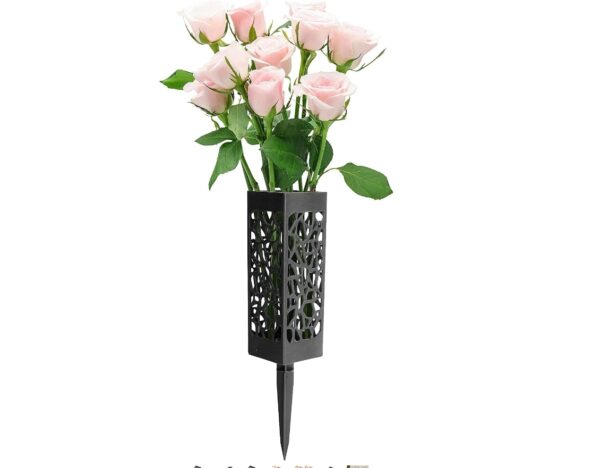 ***USED***Cemetery Vase Decorations for Human Grave Hollow Flower Holder Black Vase with Long 7.28x2.17x2.17 Inch Vases for Flowers Decor | EZ Auction