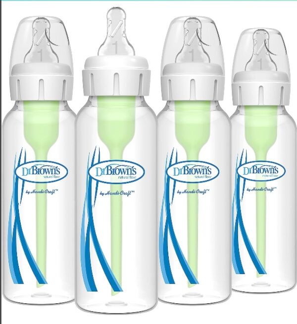 Dr. Brown's Natural Flow Anti-Colic Options+ Narrow Baby Bottle, 8 oz/250 mL, with Level 1 Slow Flow Nipple, 0m+, 4 count | EZ Auction