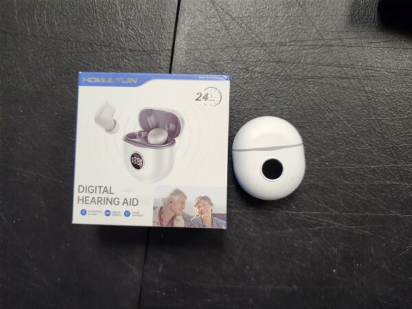 *** SLIGHTY USED CHARGER NOT INCLUDED***Hearing Aids, Rechargeable Hearing Aids for Seniors with Noise Cancelling, Small In Ear Hearing Amplifiers No Squealing and Charging Case LED Display,White | EZ Auction