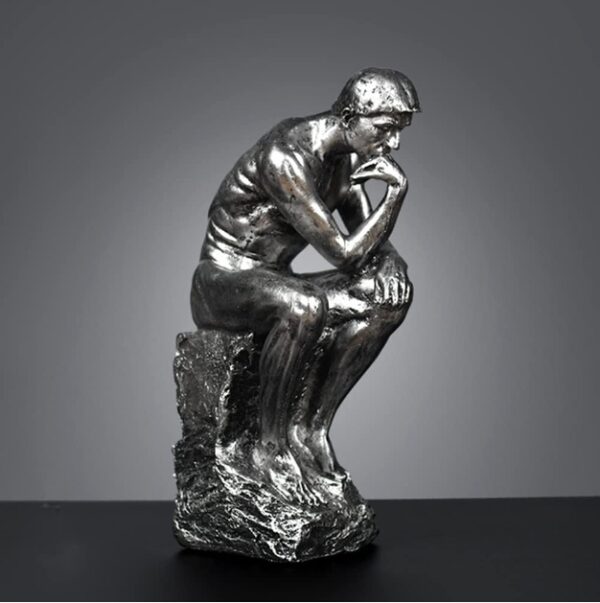 10 Inch Resin The Thinker Statue Thinking Man Sculptures Collectible Figurine Home Office Decor Living Room Decoration (Silver) | EZ Auction