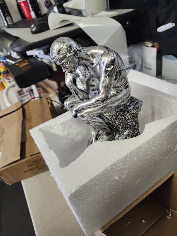 10 Inch Resin The Thinker Statue Thinking Man Sculptures Collectible Figurine Home Office Decor Living Room Decoration (Silver) | EZ Auction