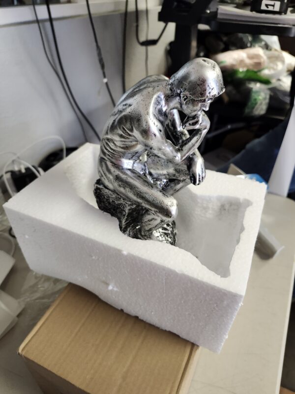 10 Inch Resin The Thinker Statue Thinking Man Sculptures Collectible Figurine Home Office Decor Living Room Decoration (Silver) | EZ Auction