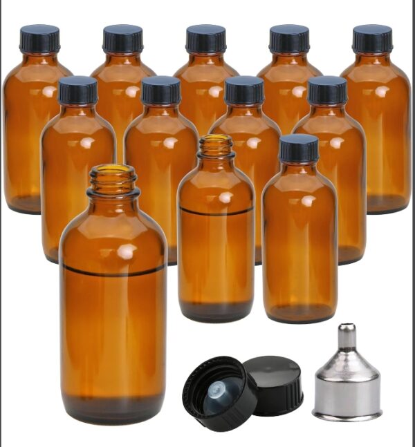 4 oz Amber Glass Bottles - Small Glass Jars with Black Lids Empty Boston Bottle,Dispensing Bottles for Homemade Vanilla Extract, Essential Oils, Herbal Medicine (12) | EZ Auction