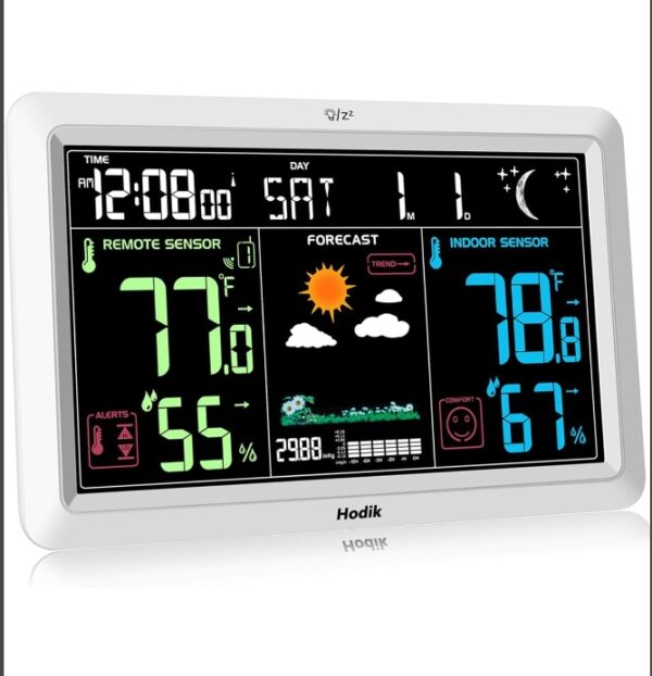 Weather Station with Atomic Clock Indoor Outdoor Thermometer Wireless, Humidity and Temperature Monitor Barometer Hygrometer with High Precision Sensor White | EZ Auction