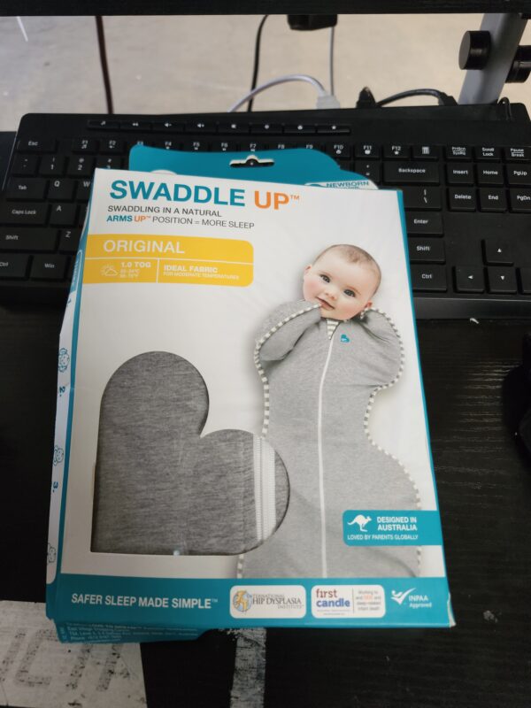 Love to Dream Swaddle UP, Baby Sleep Sack, Self-Soothing Swaddles for Newborns, Get Longer Sleep, Snug Fit Helps Calm Startle Reflex, New Born Essentials for Baby, 5-8.5 lbs, Grey | EZ Auction