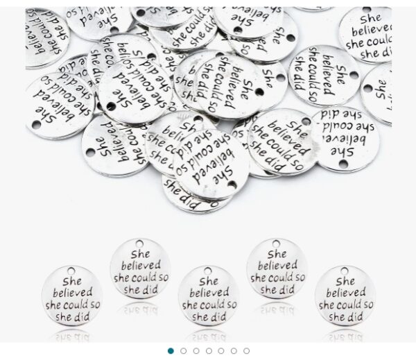 JIALEEY 30pcs Alloy She believed she could so she did DIY Message Charms Pendant for Crafting Bracelet Necklace Jewelry Making Accessory, Antique Silver Round | EZ Auction