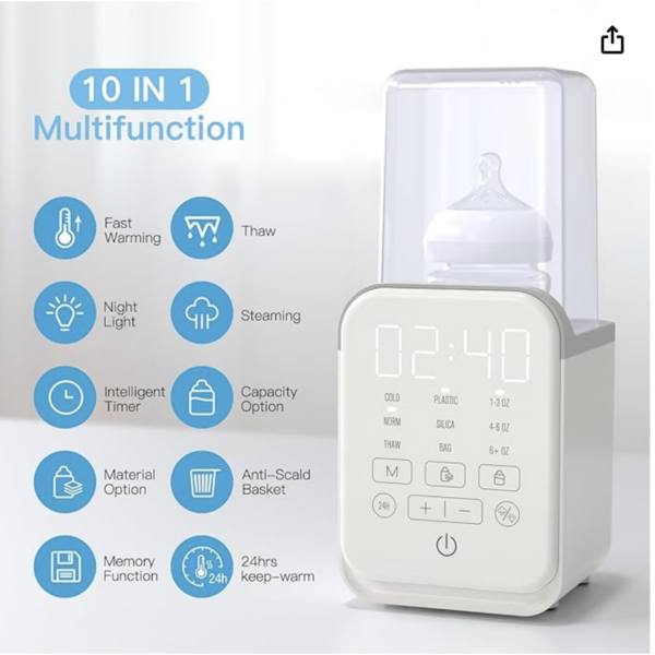 Bottle Warmer 10-in-1 Universal Baby Bottle Warmers for All Bottles Milk Warmer with Night Light, Timer, Steri-lize, Auto Shut, Temperature Fast Bottle Warmer for Breastmilk or Formula (Grey) | EZ Auction