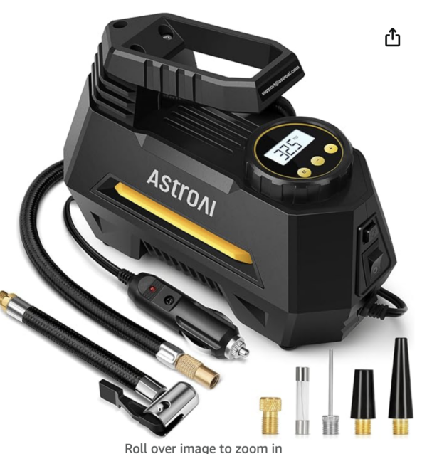 AstroAI Tire Inflator Portable Air Compressor Tire Air Pump for Car Tires - Car Accessories, 12V DC Auto Pump with Digital Pressure Gauge, Emergency LED Light for Bicycle, Balloons, Yellow | EZ Auction