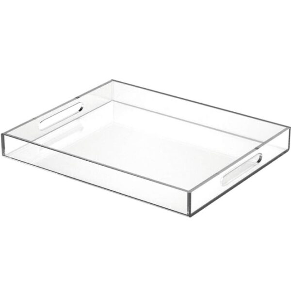 Acrylic Serving Tray 6x15 Inches -Spill Proof- Clear Decorative Tray Organiser for Ottoman Coffee Table Countertop with Handles | EZ Auction