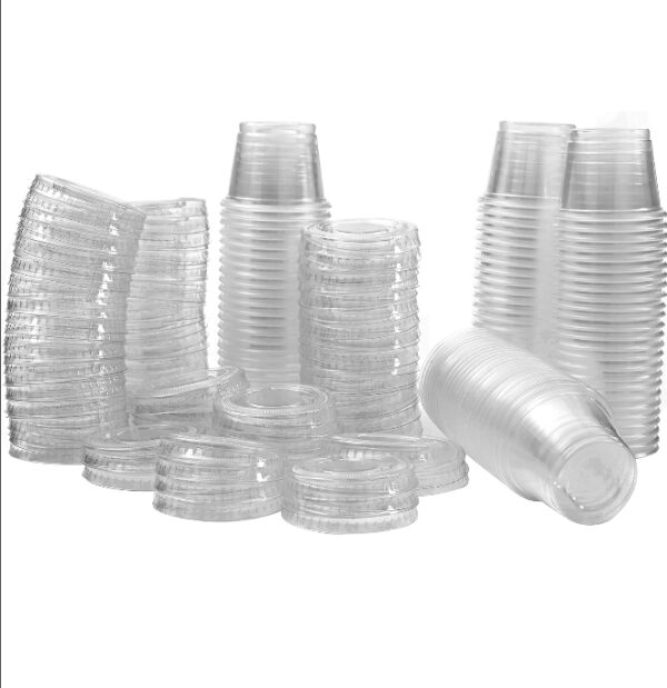 1 oz Containers with Lids | Disposable Plastic Jello Shot Cups | Small Clear Plastic Condiment Cups For Sauce, Souffle, Salad Dressing, Portion Control, Pack of 50 | EZ Auction