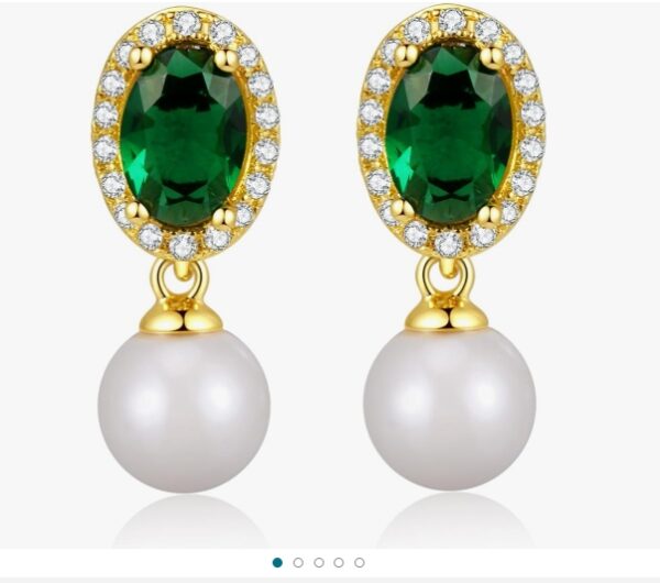 Emerald Crystal Earrings Pearl Drop Dangle Earring 14k Gold Plated Stud Huggie Earrings Vintage Long Short Jewelry Gifts | EZ Auction