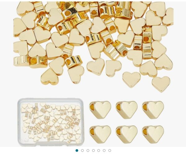 NICENEEDED 50 Pcs Heart Spacer Beads, 18K Gold Plated Heart Beads, Metal Love Heart Charm Long-Lasting Loose Beads Small Hole Heart Brass Pendent Charms for DIY Necklace Bracelet Earring Craft | EZ Auction