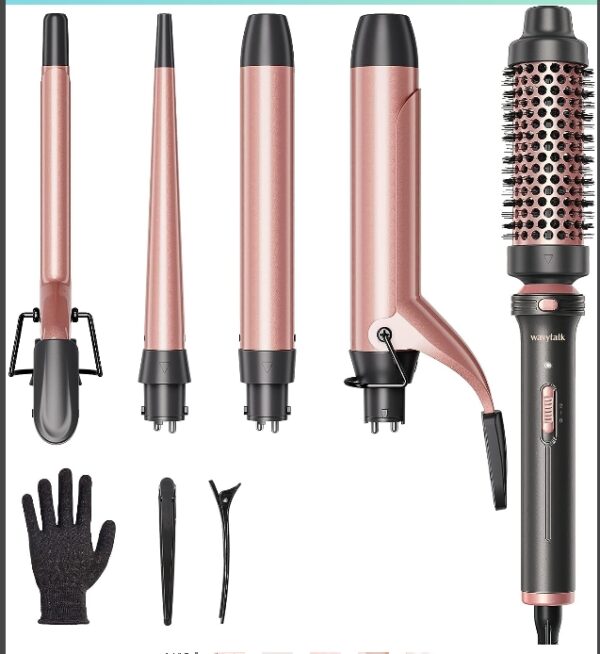 Wavytalk 5 in 1 Curling Iron Set with Curling Brush and 4 Interchangeable Ceramic Curling Wand (0.35"-1.25”), Instant Heat Up, Dual Voltage Hair Curler | EZ Auction