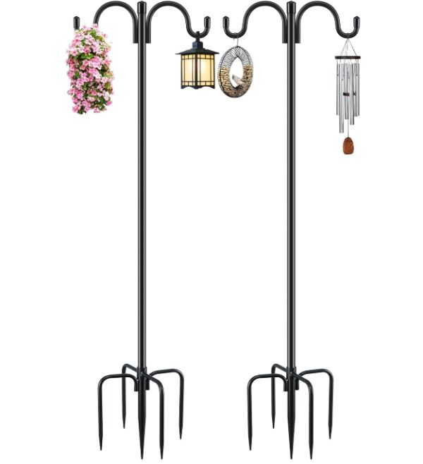 Gtongoko Adjustable Double Shepherds Hook for Outdoor New Version 2 Pack 77 Inch Bird Feeder Pole with 5 Prongs Base for Hanging Hummingbird Feeder, Solar Light Lanterns, Weddings Decor | EZ Auction