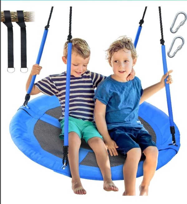 Trekassy 700lbs 40" Round Tree Swing with Handles for Kids Adults 900D Oxford Waterproof 2pcs Tree Hanging Straps Blue | EZ Auction