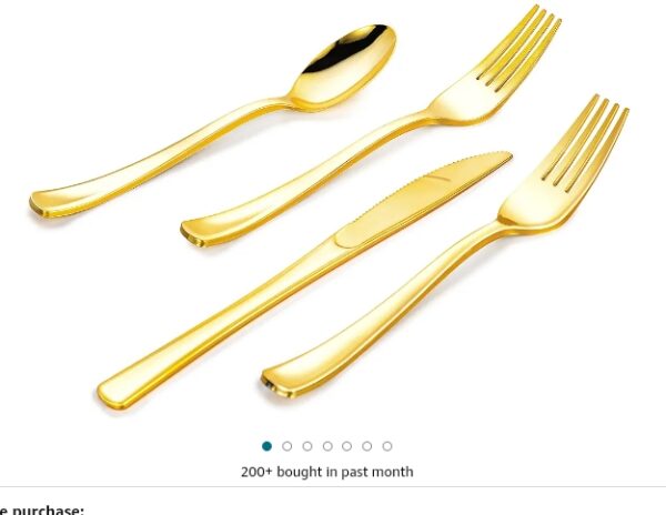 Lullaby 320pcs Gold Plastic Silverware, Gold Disposable Silverware Include 120 Forks, 100 Spoons, 100 Knives, Gold Plastic Flatware, Gold Cutlery Set Disposable for Weddings, Party and Daily Use | EZ Auction