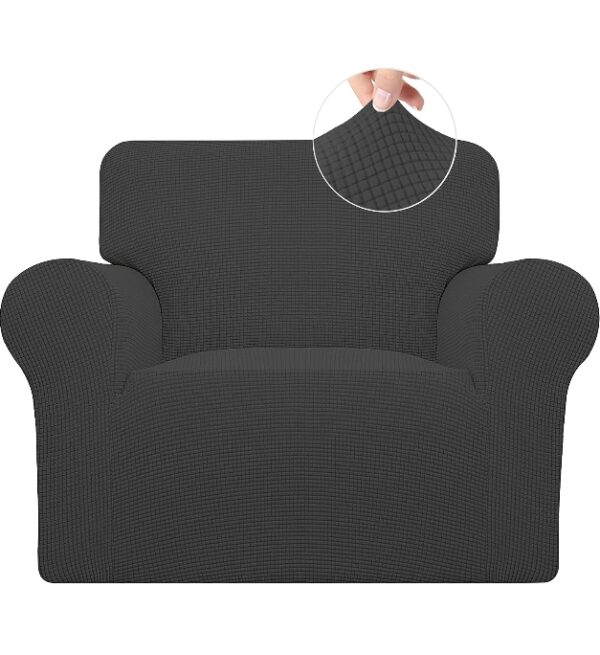 Easy-Going Stretch Chair Sofa Slipcover 1-Piece Couch Sofa Cover Furniture Protector Soft with Elastic Bottom for Kids, Pet. Spandex Jacquard Fabric Small Checks (Chair, Dark Gray) | EZ Auction