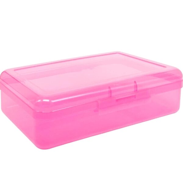 Large Capacity Clear Pencil Box, Pencil Case, Plastic Pencil Boxes, Stackable Design, Supply Boxes for School Classroom,1 Pack (Pink) | EZ Auction