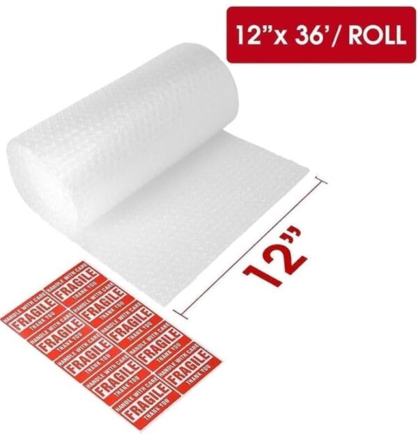 Perforated Bubble Wrap Roll [12inch x 30ft Roll] Cushioning Packing Wrap for Moving Shipping Packaging with 10 Fragile Stickers (1, 12" x 36") | EZ Auction