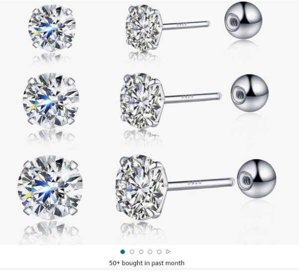 925 Sterling Silver Earrings, Cubic Zirconia Earrings Studs, Diamond Stud Earrings for Women Girl | EZ Auction