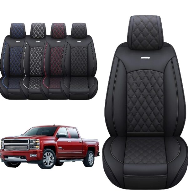 Aierxuan Chevy Silverado GMC Sierra 2 Front Seat Covers Pickup Custom Fit 2007-2024 1500 2500HD 3500HD Crew Double Extended Cab Waterproof Leather Seat Protectors(2 PCS Front, Black) | EZ Auction